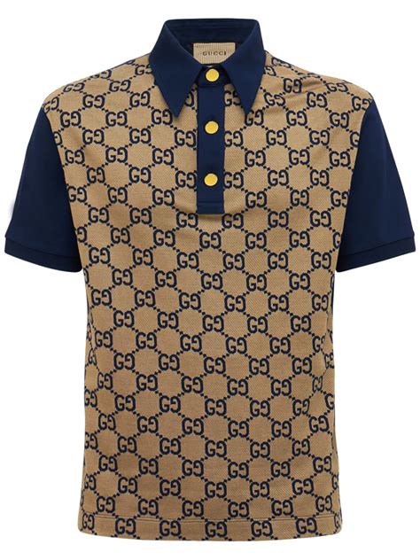 blue gucci polo with gucci on sleeves|Gucci polo shirt cheap.